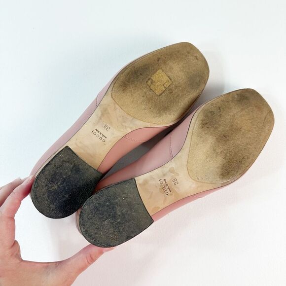 GUCCI Blush Pink Kira Horsebit Square Toe Pump 38 US 8 Leather Block Mid Heel - Picture 10 of 12